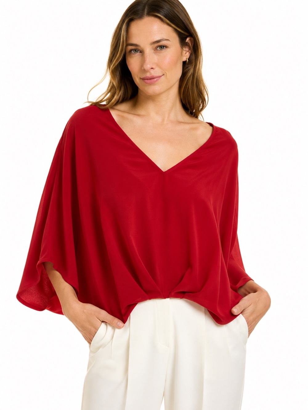 Trina Turk NWT Red Slouchy Tunic Blouse Coralline Top Medium